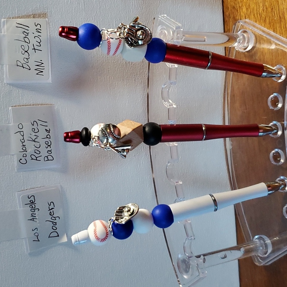 Beaded & charmed handcrafted, pens (Baseball)